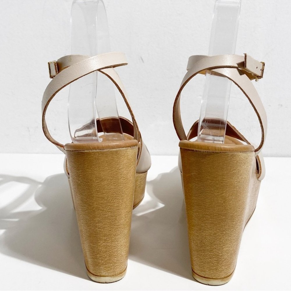 Steve Madden Cream Leather Platform Wedge Sandals - Picture 4 of 7